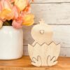 Chick In Egg Shaped Craft Wood, Unfinished Tiered Tray Decor, Wood Chick, DIY Easter Decor, DIY Wood Crafts, DIY Spring Decor, Ready to Paint Craft Wood, Unfinished Wood Craft, Easter Crafts, Easter Tiered Tray Decor, Free Standing Wood Chick, Read to Paint Wood Chick