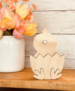 Chick In Egg Shaped Craft Wood, Unfinished Tiered Tray Decor, Wood Chick, DIY Easter Decor, DIY Wood Crafts, DIY Spring Decor, Ready to Paint Craft Wood, Unfinished Wood Craft, Easter Crafts, Easter Tiered Tray Decor, Free Standing Wood Chick, Read to Paint Wood Chick