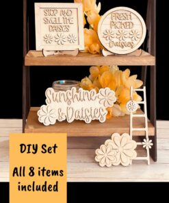 DIY Daisy Tiered Tray Bundle, Unfinished Tiered Tray Decor, Wood Daisy, DIY Easter Decor, DIY Wood Crafts, DIY Spring Decor, Ready to Paint Craft Wood, Unfinished Wood Craft, Easter Crafts, Easter Tiered Tray Decor, Read to Paint Wood Daisy, Laser Cut Daisy, Spring Daisies, Sunshine & Daisies Sign, Stop & Smell the Daisies Sign, Fresh Picked Daisies Sign