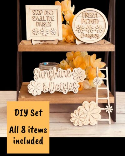 DIY Daisy Tiered Tray Bundle, Unfinished Tiered Tray Decor, Wood Daisy, DIY Easter Decor, DIY Wood Crafts, DIY Spring Decor, Ready to Paint Craft Wood, Unfinished Wood Craft, Easter Crafts, Easter Tiered Tray Decor, Read to Paint Wood Daisy, Laser Cut Daisy, Spring Daisies, Sunshine & Daisies Sign, Stop & Smell the Daisies Sign, Fresh Picked Daisies Sign